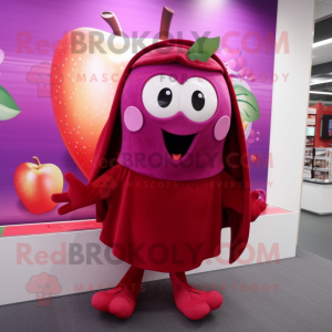 Magenta Apple mascot costume character dressed with a Shorts and Shawls