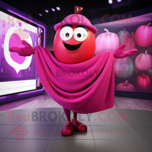 Magenta Apple mascot costume character dressed with a Shorts and Shawls