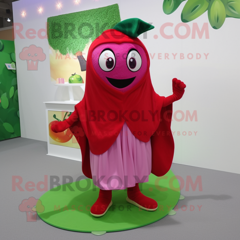 Magenta Apple mascot costume character dressed with a Shorts and Shawls Magenta Apple mascot costume character dressed with a Shorts and Shawls