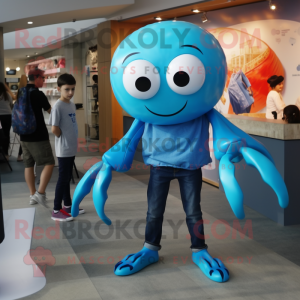 Cyan Crab mascot costume character dressed with a Oxford Shirt and Watches