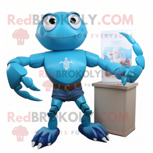 Cyan Crab mascot costume character dressed with a Oxford Shirt and Watches