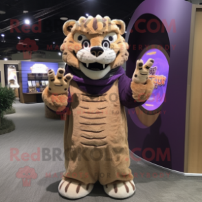 Lavender Saber-Toothed Tiger mascot costume character dressed with a Parka and Rings