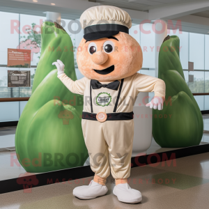 Peach Caesar Salad mascot costume character dressed with a Jeggings and Suspenders