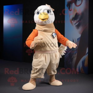 Beige Dove mascot costume character dressed with a Joggers and Scarves