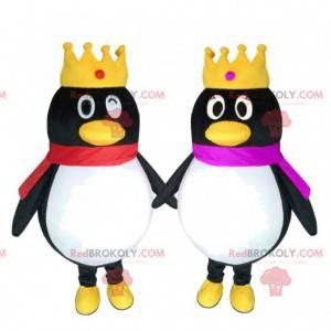 2 Pinguin-Maskottchen mit Kronen, ein paar Pinguine -