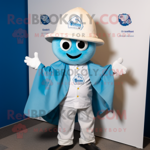 Blue Clam Chowder mascot costume character dressed with a Poplin Shirt and Lapel pins