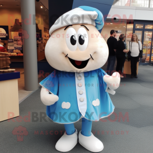 Blue Clam Chowder mascot costume character dressed with a Poplin Shirt and Lapel pins