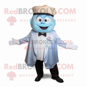 Blue Clam Chowder mascot costume character dressed with a Poplin Shirt and Lapel pins