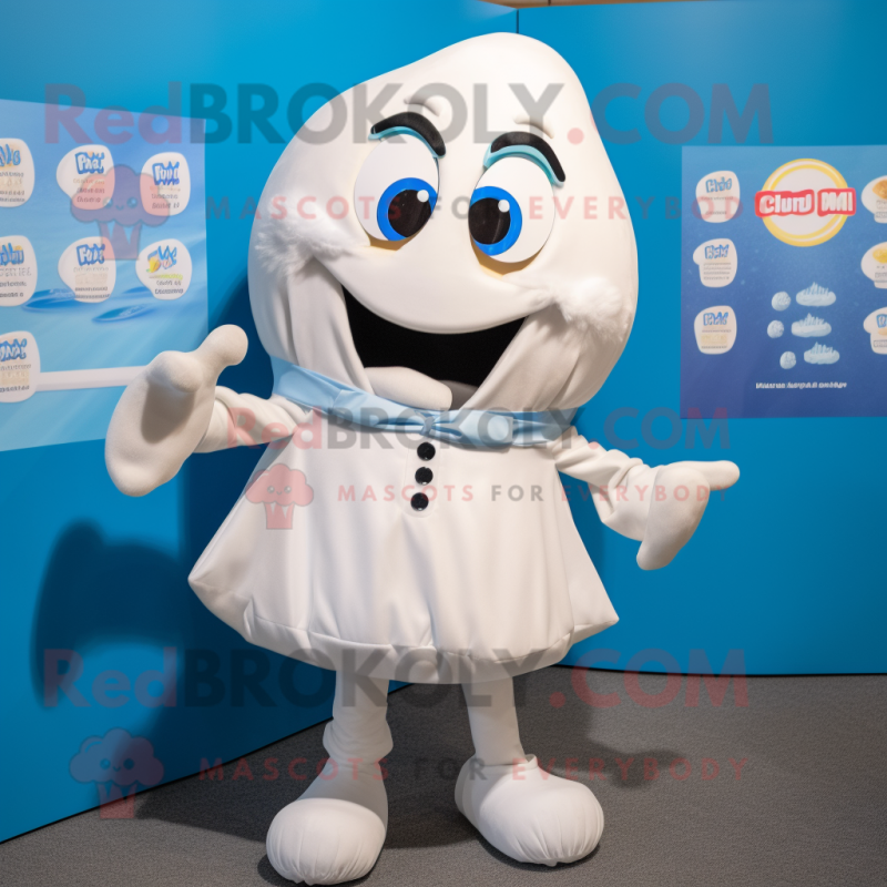 Blue Clam Chowder mascot costume character dressed with a Poplin Shirt and Lapel pins