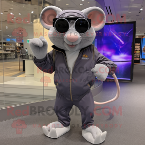 Gray Rat mascot costume character dressed with a Joggers and Sunglasses