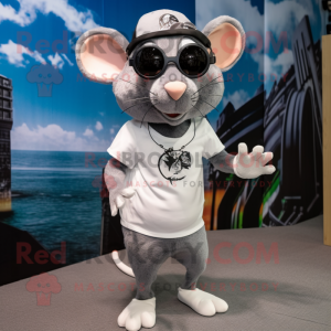 Gray Rat mascot costume character dressed with a Joggers and Sunglasses