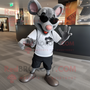 Gray Rat mascot costume character dressed with a Joggers and Sunglasses