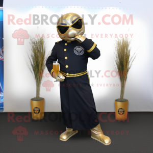 Gold Navy Seal mascot costume character dressed with a Cocktail Dress and Foot pads