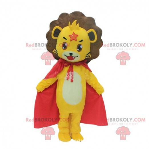 Maskottchen kleiner gelber Löwe mit Umhang, Löwenjunges Kostüm