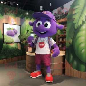 Purple Raspberry mascot costume character dressed with a Cargo Shorts and Earrings