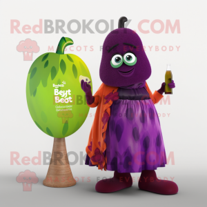 Rust Grape mascot costume character dressed with a Maxi Dress and Cummerbunds