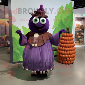 Rust Grape mascot costume character dressed with a Maxi Dress and Cummerbunds