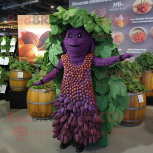 Rust Grape mascot costume character dressed with a Maxi Dress and Cummerbunds