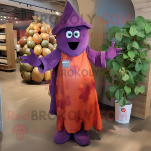 Rust Grape mascot costume character dressed with a Maxi Dress and Cummerbunds