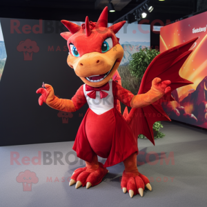Red Dragon mascot costume character dressed with a Maxi Skirt and Bow ties