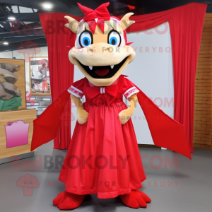 Red Dragon mascot costume character dressed with a Maxi Skirt and Bow ties