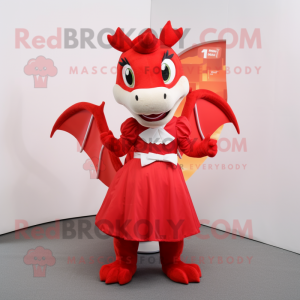 Red Dragon mascot costume character dressed with a Maxi Skirt and Bow ties