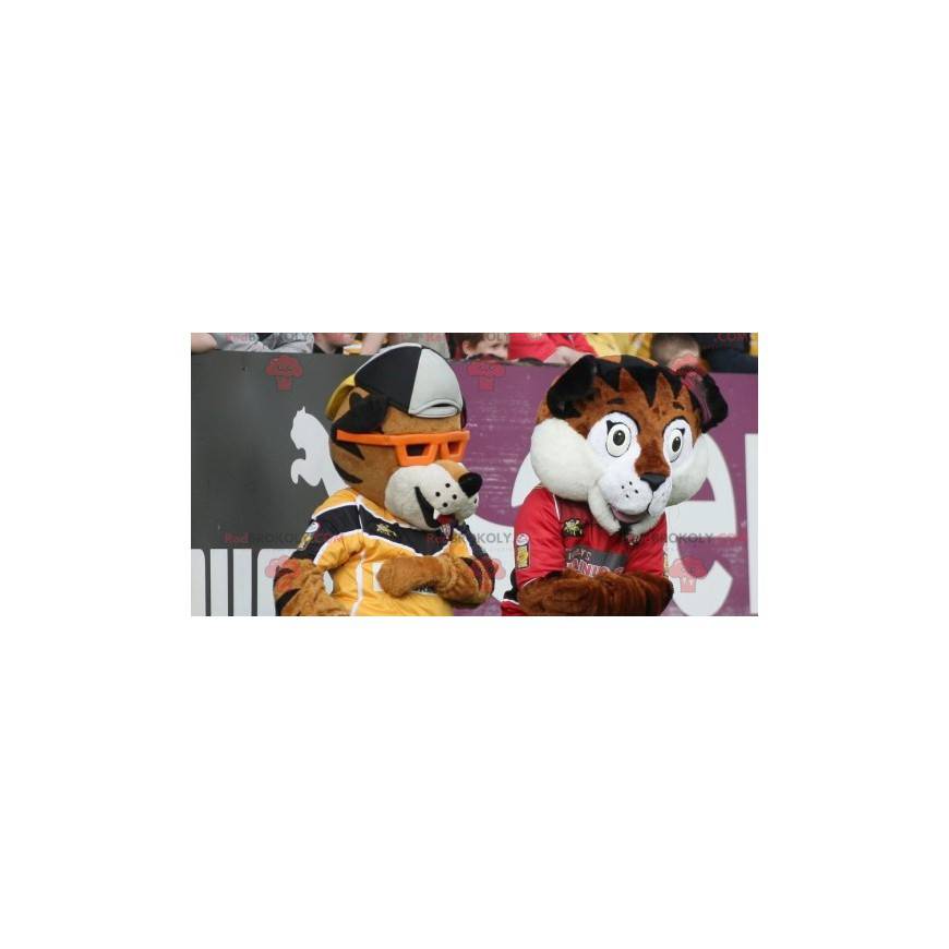 2 brown and white tiger mascots - Redbrokoly.com