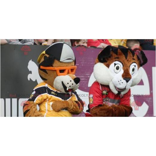2 mascottes de tigre marron et blanc - Redbrokoly.com