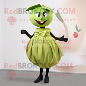 Olive Apple mascot costume character dressed with a Pleated Skirt and Tie pins