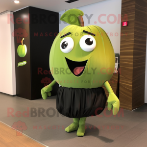 Olive Apple mascot costume character dressed with a Pleated Skirt and Tie pins