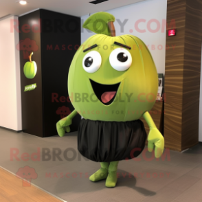 Olive Apple mascot costume character dressed with a Pleated Skirt and Tie pins
