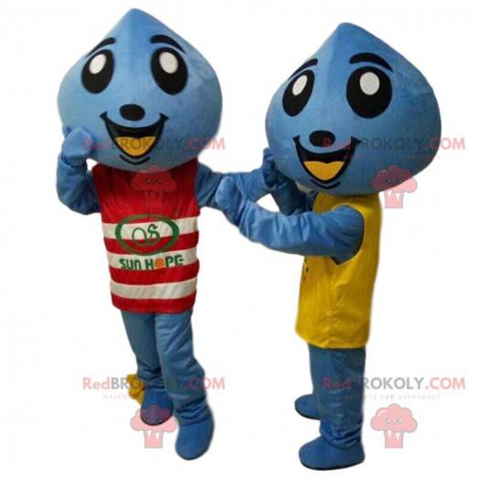 2 mascots of blue drops, costumes of giant drops -