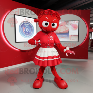Red Lobster mascot costume character dressed with a Circle Skirt and Digital watches
