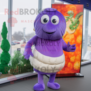 Lavender Shakshuka mascot costume character dressed with a Turtleneck and Hairpins