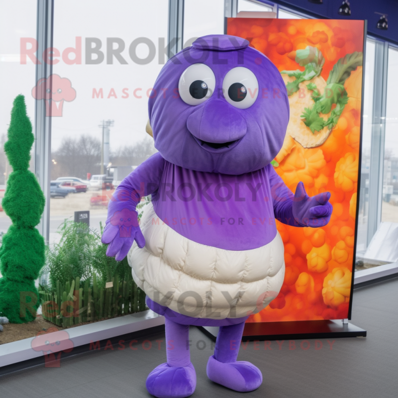 Lavender Shakshuka mascot costume character dressed with a Turtleneck and Hairpins Lavender Shakshuka mascot costume character dressed with a Turtleneck and Hairpins