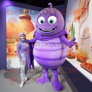 Lavender Shakshuka mascot costume character dressed with a Turtleneck and Hairpins
