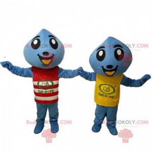 2 mascottes van blauwe druppels, kostuums van gigantische