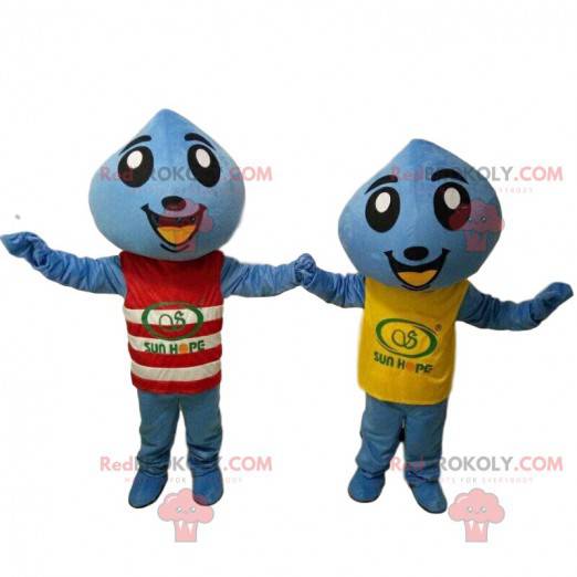 2 mascots of blue drops, costumes of giant drops -