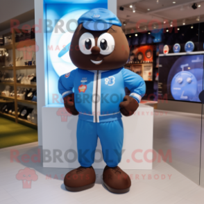 Blue Chocolates mascot costume character dressed with a Bomber Jacket and Smartwatches