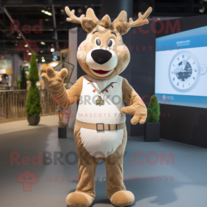 Beige Reindeer mascot costume character dressed with a Shift Dress and Bracelet watches