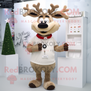 Beige Reindeer mascot costume character dressed with a Shift Dress and Bracelet watches