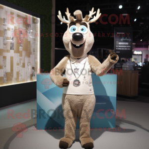 Beige Reindeer mascot costume character dressed with a Shift Dress and Bracelet watches