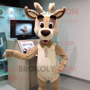 Beige Reindeer mascot costume character dressed with a Shift Dress and Bracelet watches