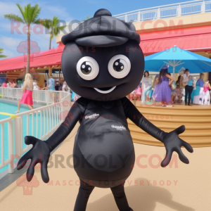 Black Shrimp Scampi mascot costume character dressed with a One-Piece Swimsuit and Caps