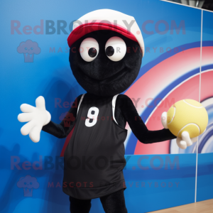 Black Shrimp Scampi mascot costume character dressed with a One-Piece Swimsuit and Caps