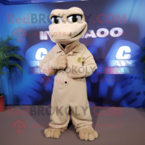 Beige Anaconda mascot costume character dressed with a Wrap Skirt and Lapel pins