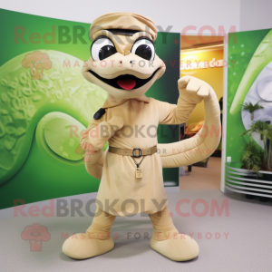 Beige Anaconda mascot costume character dressed with a Wrap Skirt and Lapel pins