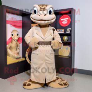 Beige Anaconda mascot costume character dressed with a Wrap Skirt and Lapel pins