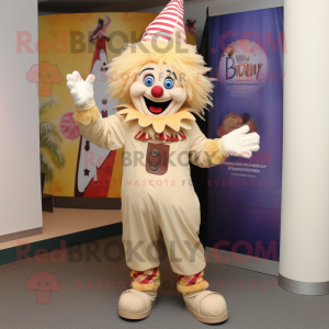 Beige Clown mascot costume character dressed with a Flare Jeans and Mittens