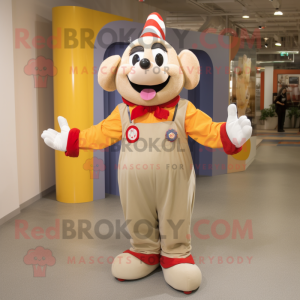 Beige Clown mascot costume character dressed with a Flare Jeans and Mittens